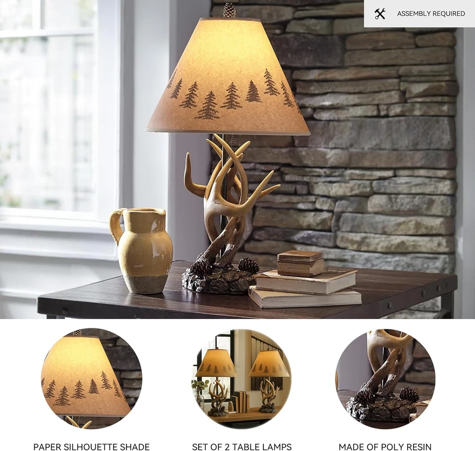 Derek Rustic Cabin Antler Lamp Set, 2 Count, Brown - Image 4 of 4