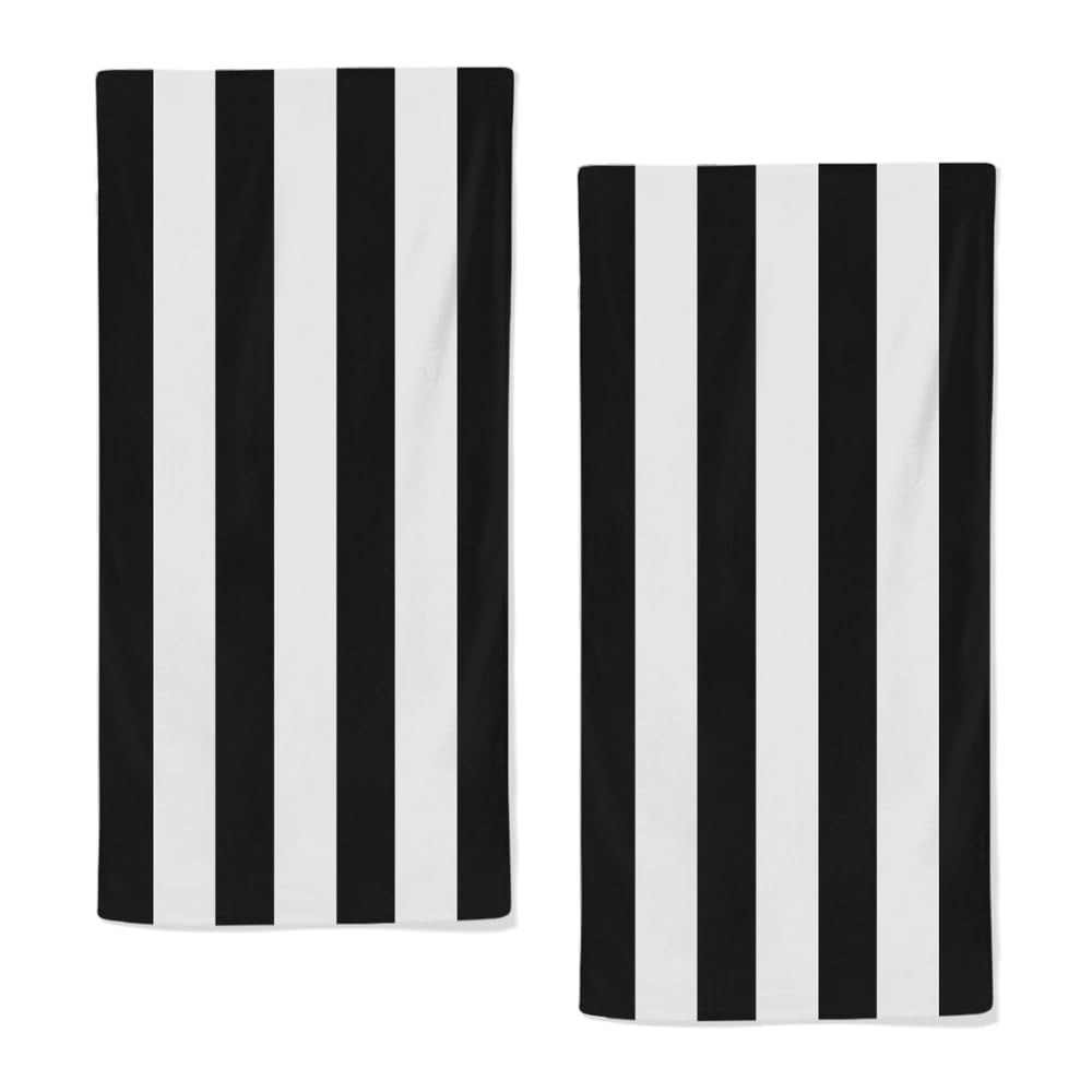 Set Of 2 Cotton Absorbent Striped Towels Bathroom