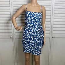 Reformation Canal Wrap Floral Print Crepe Mini Dress Blue and White Size 6