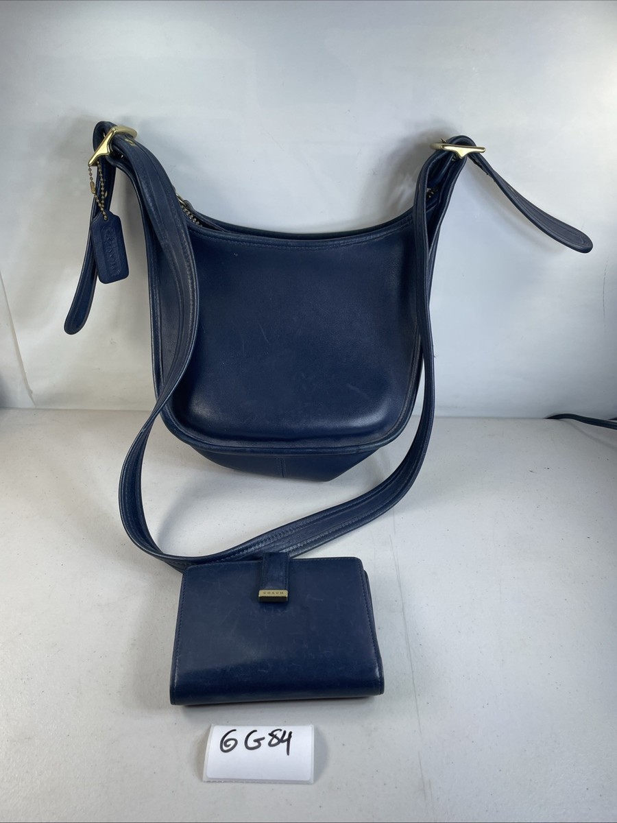 Vintage Coach Janice Legacy Navy Blue Leather Shoulder Bag Purse