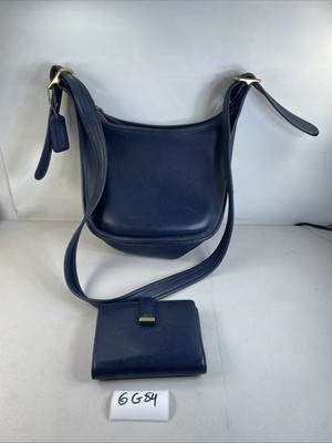 COACH ボディバッグ ネイビー レザー Vintage Coach Janice Legacy Navy Blue Leather Shoulder Bag Purse