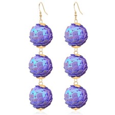 Handmade 70s 80s Vintage Disco Sequin Beaded Ball Fringe Dangle Drop Earrings Sp