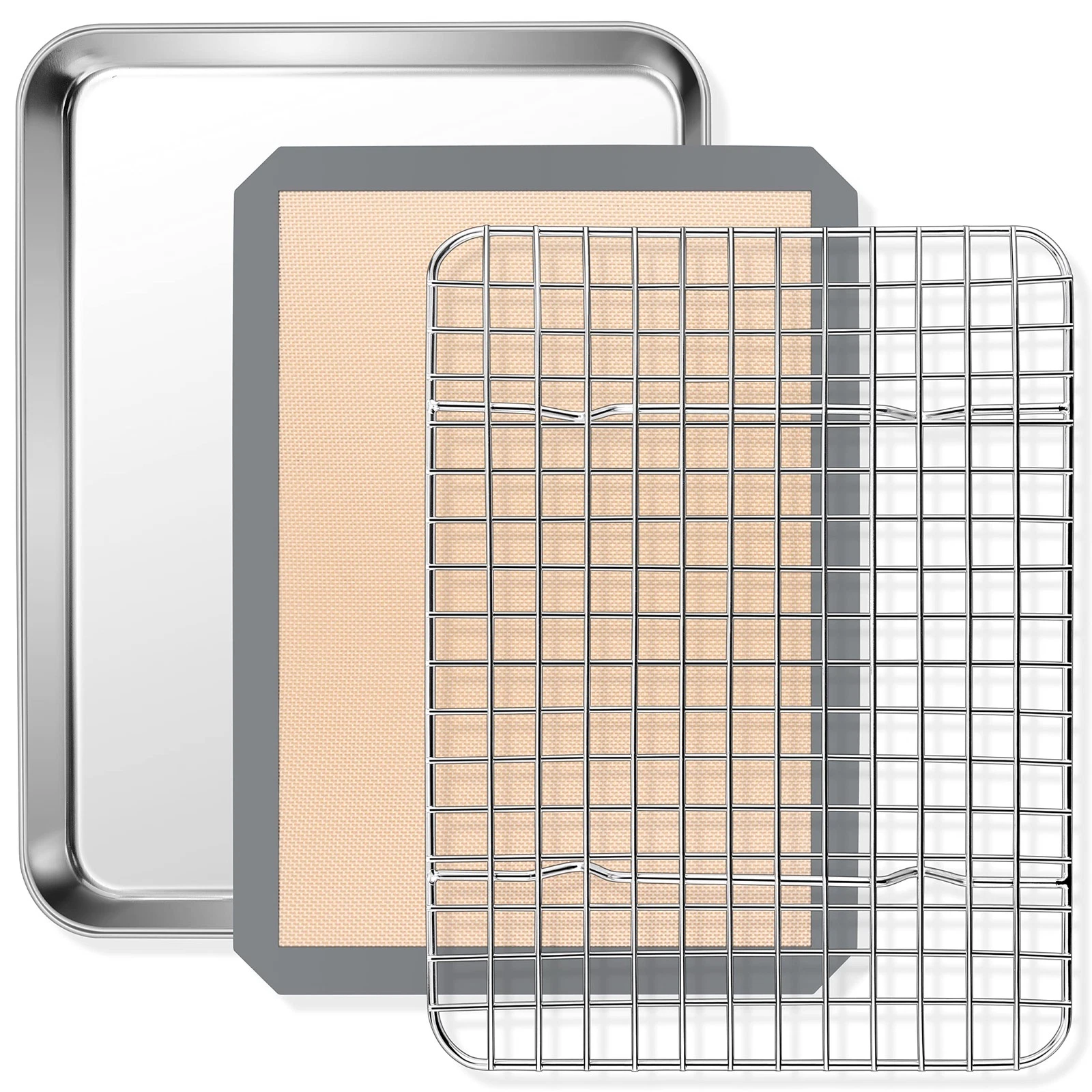 P&P CHEF 9 x 7 x 1 Inch Toaster Oven Pan with Grid 9 x 7 x 1 Inch, Silver