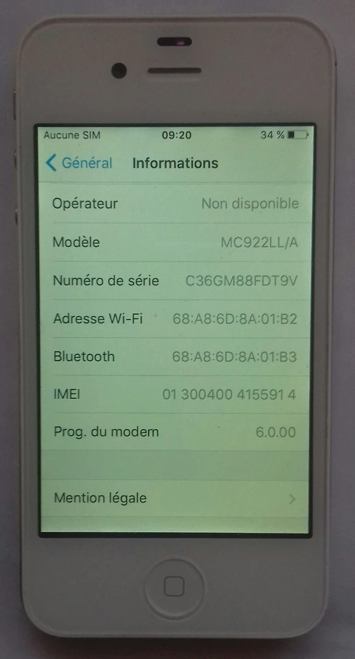 Apple iPhone 4S - 16 Go - Blanc Pour Pièces, photo 4 sur 5