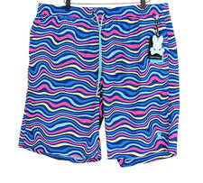 Psycho Bunny swim trunks XLT blue pink yellow wavy trippy lightweight Clarkson