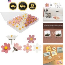 30 Pcs Flowers Push Pins Decorative Thumb Tacks in 3 Colors Cute Office Decor...