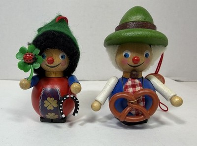 Steinbach Wood German Ornaments Irish Girl & Pretzel Bavarian Man Lot Vtg  Tags