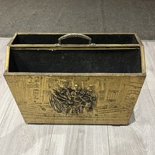 Vintage młotkowany mosiądz na drewnie stojak na magazynki stojak uchwyt z uchwytem 