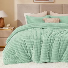 Fleece Comforter Set -Super Soft  Warm Fluffy Bedding, King Light Green