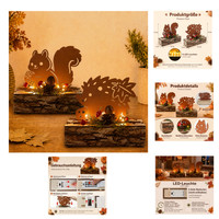 Herbstdeko Igel EichhöRnchen LED Timer Holz Sockel 2 StüCk