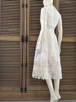 Self Portrait Guipure Lace Midi Dress in Ivory | eBay