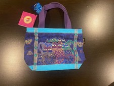 Laurel Burch Indigo Cats Tote, Blue, Mini Bag 11"x3"x8", Model LB415, Brand New