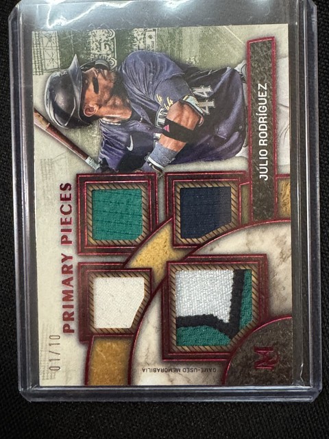 2025 Topps Museum #SPPQ-JROD Julio Rodríguez Primary Pieces 4 Relics Ruby #/10