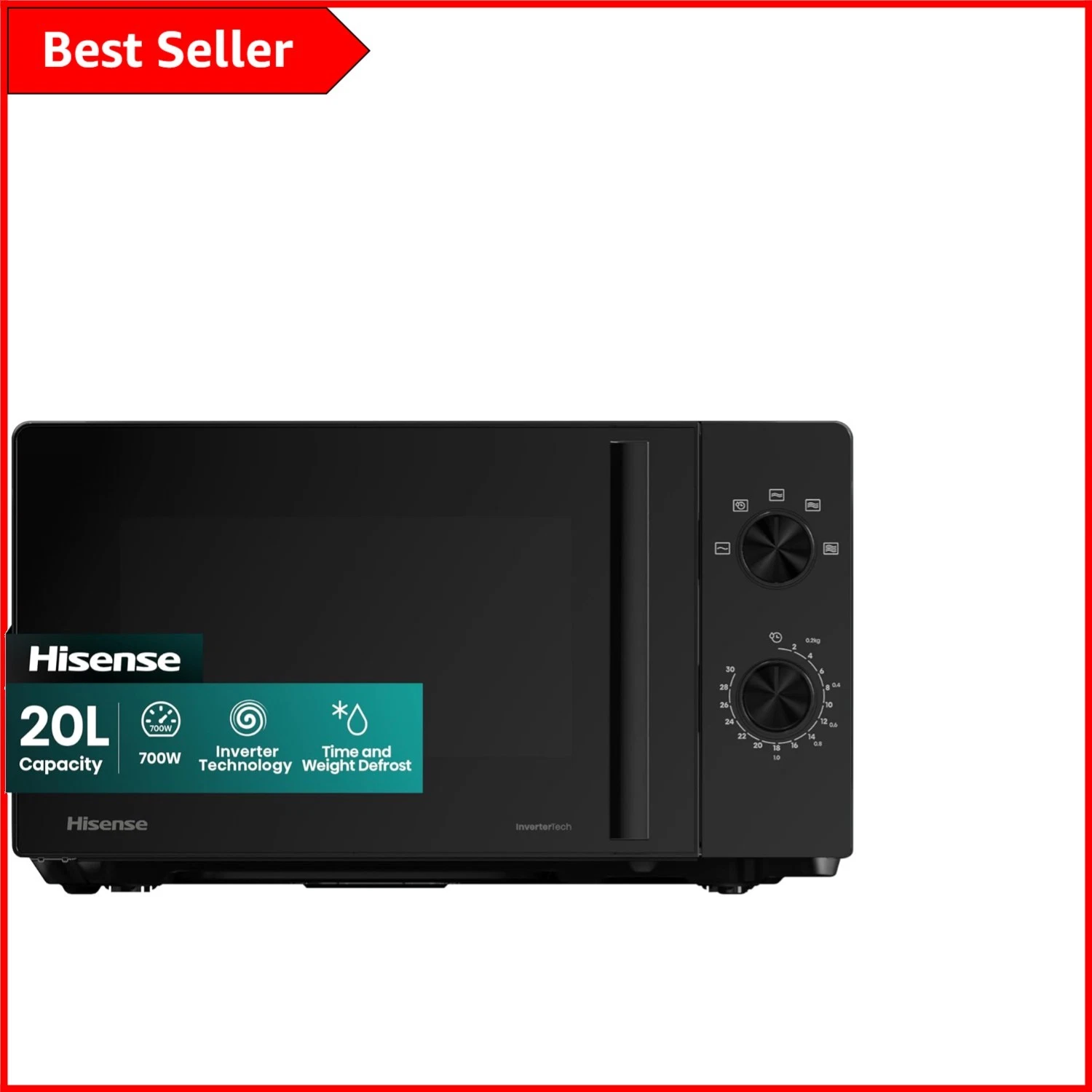 Sleek Black 700W Microwave Oven with Automatic Defrost & Timer, 20L Freestanding