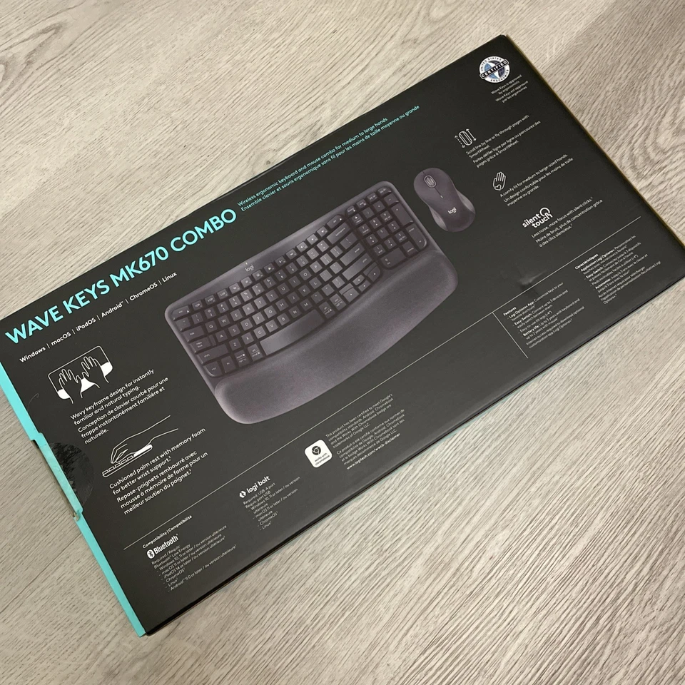 NEW Logitech MK670 Wave Keys Wireless Keyboard Mouse Combo + Insignia Mouse Pad  - Image 3 of 4