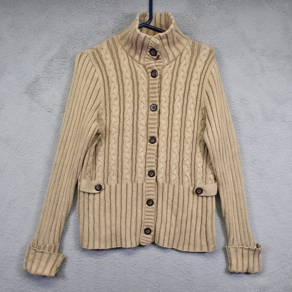 Cárdigan Eddie Bauer para mujer L grueso tejido con cable acanalado preppy Y2K dinero antiguo Foto 2 de 4