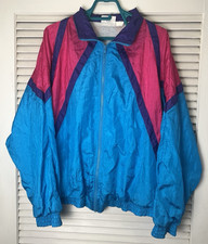 Vintage 80s 90s Colorful Windbreaker Jacket Tracksuit Blue/Pink Women's Large