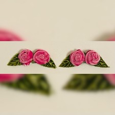 Vintage Women  s Midcentury Velvet Hot Pink Flower Shoe Clips Shoe Bows Set Of 2