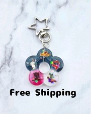Handmade Resin Flower Keychain Pink Blue White Glitter Floral Charm Cute Gift