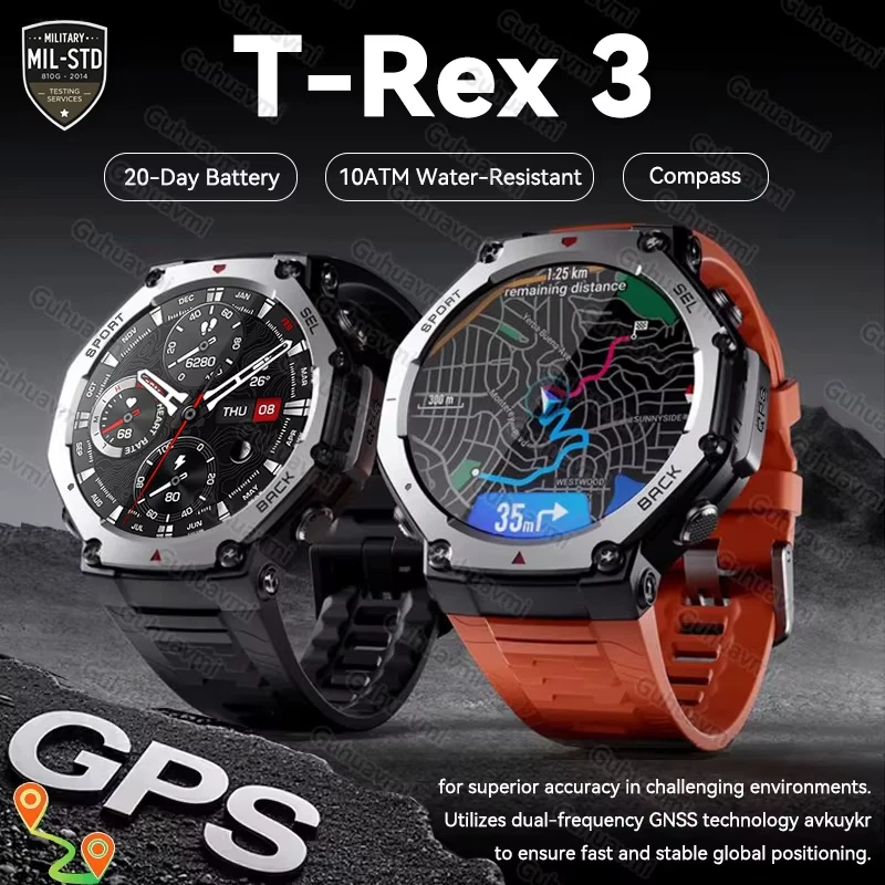 Nuovo T-Rex 3 Pro Dual-Band GPS Orologio Intelligente Militare 48Mm 10ATM Resist - Immagine 2 di 4