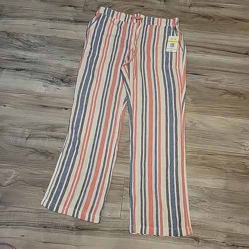 PER SE Pantalone donna medio misto lino multicolore a righe boho leggero nuovo con etichetta - Foto 2 di 9