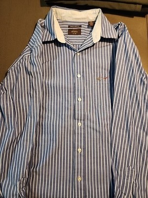 Greg Norman Collection Shark Attack Button Down Shirt Medium W/Blue with stripes