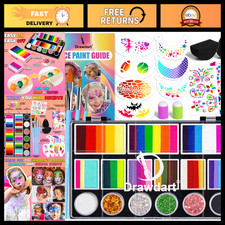 Professional Face Painting Kit - Large Split Cake Palette, Non-Toxic Rainbow Mak