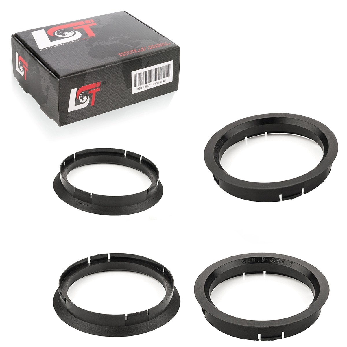 4x Centering Rings Black for Alloy Wheels Hub Ø 76.0 mm - Ø 66.6 mm for Maybach