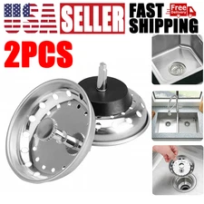 2 PACK Stainless Steel Kitchen Sink Basket Strainer and Drain Stopper Fits most
