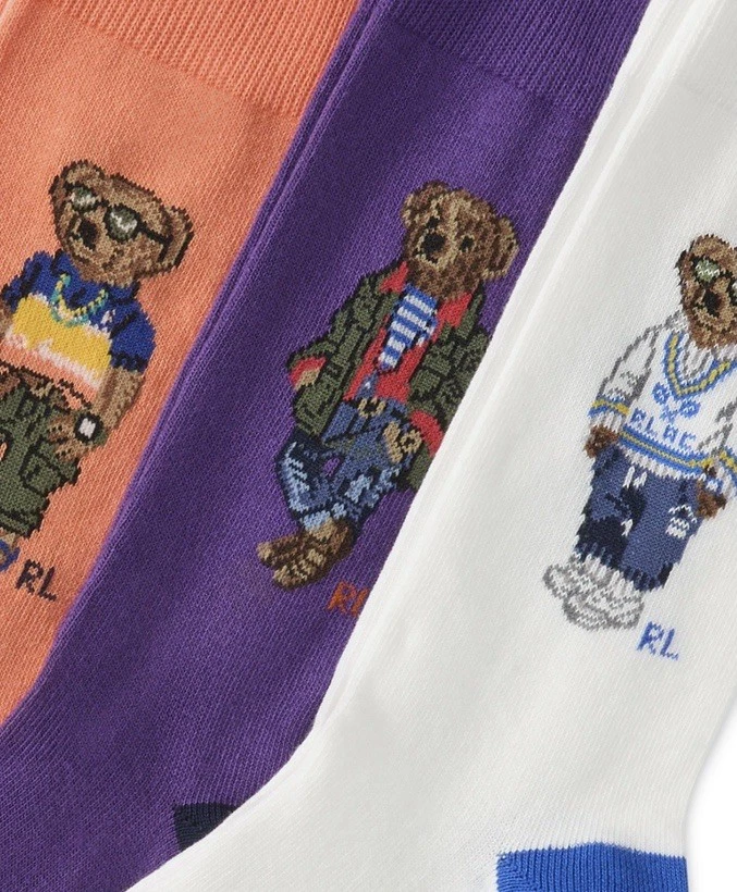 Polo Ralph Lauren 3 Osos Surtidos Calcetines Blanco Púrpura Naranja Caja de Regalo Sin Abrir Foto 3 de 4