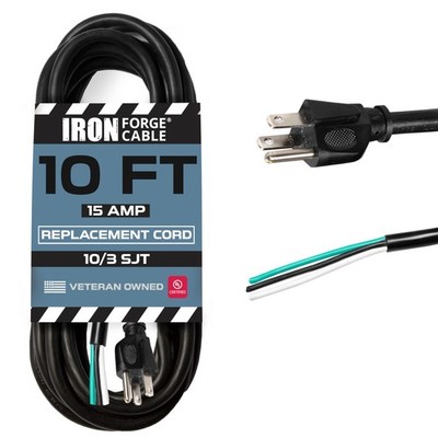10 Gauge Power Cord Replacement - 10ft 15 Amp Heavy Duty Extension Cord 10/3 SJT