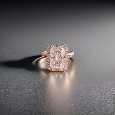 Cushion Cut Peach Morganite Halo Ring, Rose Gold Sterling Silver Statement Ring