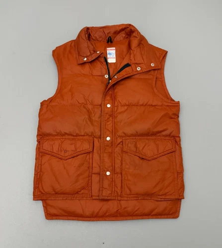 Vintage 70s Frostline Down Puffer Vest Ripstop Outdoor Rust Orange Size M - product listing photo