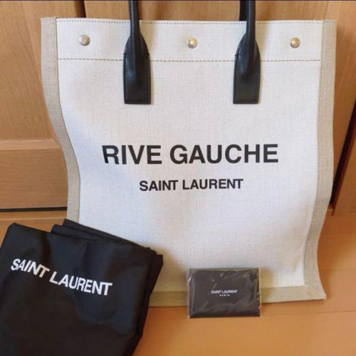YSL Saint Laurent Rive Gauche Noé Tote Bag Handbag White Canvas Vertical Women's