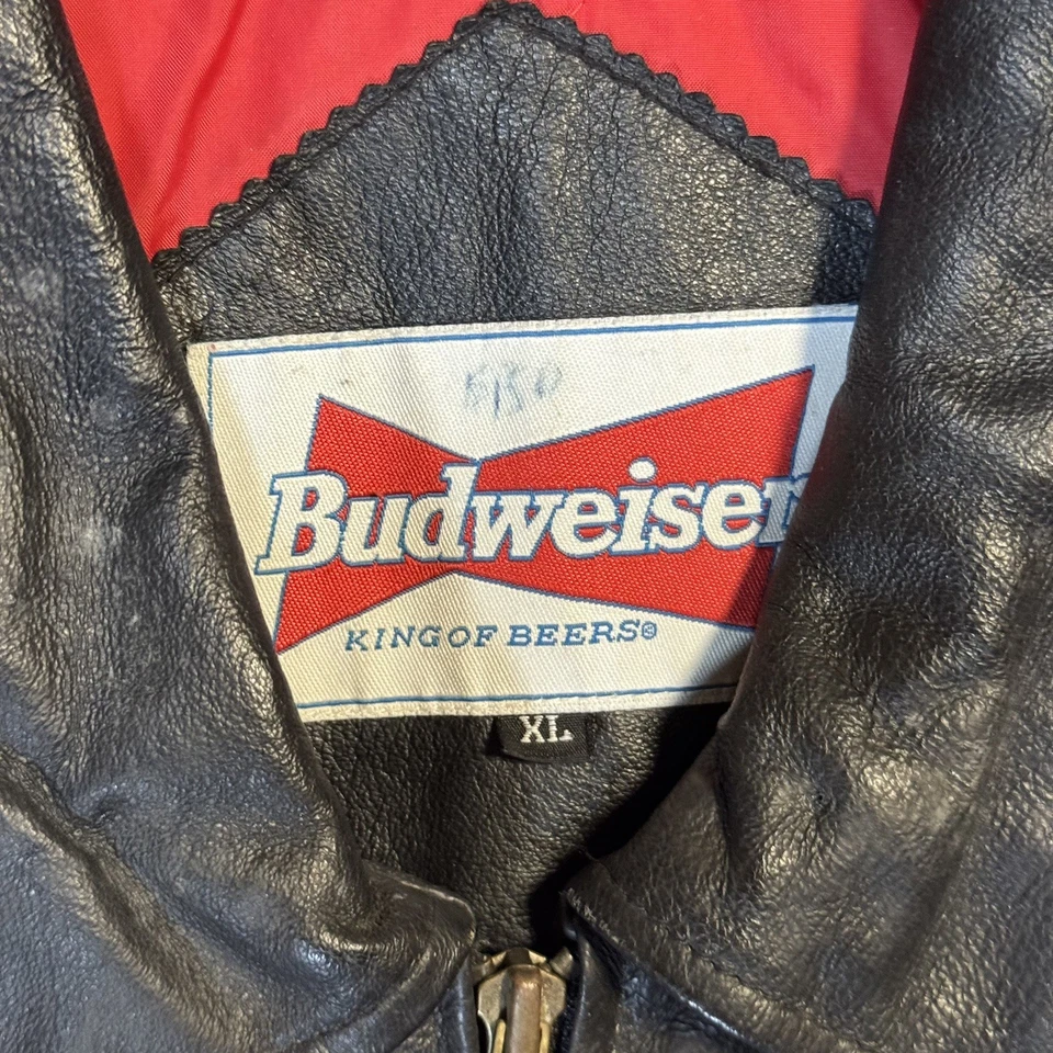CHAQUETA DE CUERO NEGRA NASCAR Budweiser King of Beer vintage años 90 talla XL Foto 3 de 4