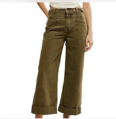We The Free People Olive Green Palmer Cuffed Jeans Women's Size 24