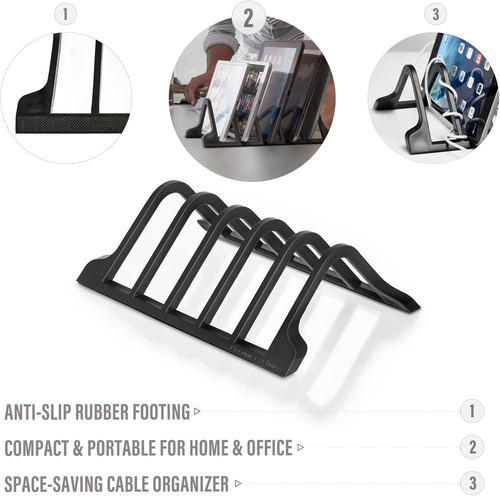 Universal Charging Rack Organizer - Multi Device Stand Holds 5 Tablets or Smartp - Afbeelding 3 van 12