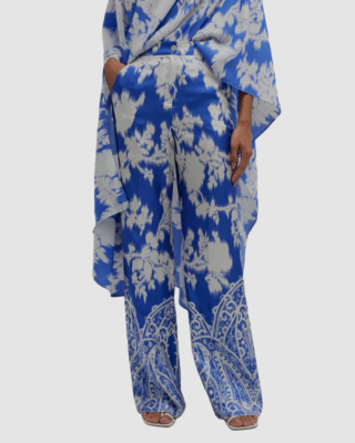 $1390 Etro Women's Blue Floral Paisley-Print Wide-Leg Silk