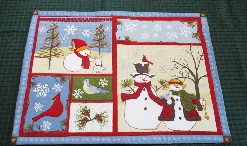 5 pc Autumn Christmas green Tablecloth 4 Placemats quilted Cotton