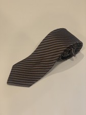 XMI Platinum Handmade Blue Brown Multi Color Striped 100% Silk Tie Made in USA