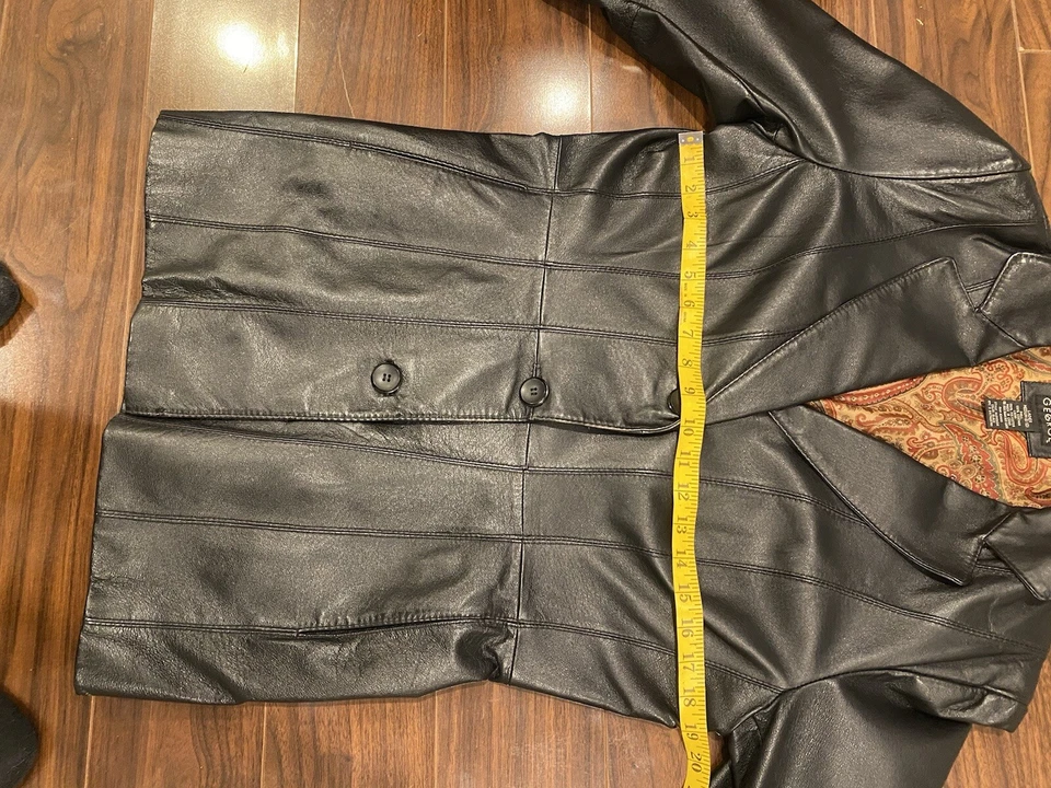 Куртка George из натуральной кожи на пуговицах спереди черная размер средний 8-10 черная пейсли - Изображение 3 из 4