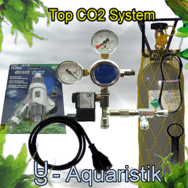 US-AQUARISTIK CO2 Anlage incl. Nachtabschaltung 2kg mit Direktdiffusor-Atomizer, 16/22mm - US5
