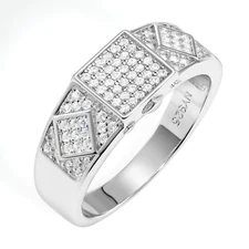 Solid 925 Sterling Silver Pave Square Signet Statement Pinky Wedding Band Ring