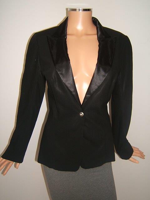 MUGLER 40 4 SEXY TUXEDO Black Satin SHEEN Designer Womens MUGLER 40 4 SEXY TUXEDO Black Satin SHEEN Designer Womens