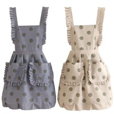 Lady Canvas Kitchen Apron Polka Dot Waitress Aprons Kitchen Cooking Baking Apron