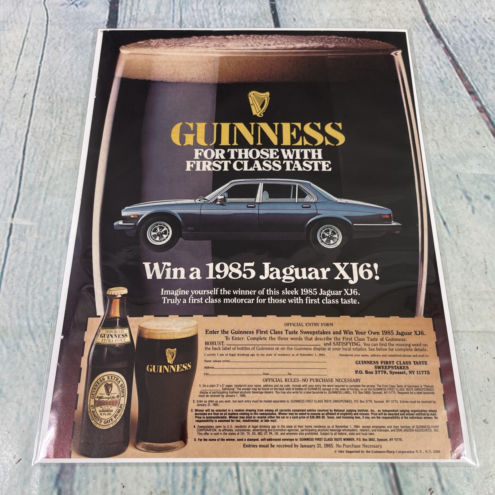 1984 Guinness Beer Jaguar XJ6 Car Vintage Print Ad/Poster Promo Art Magazine Pg
