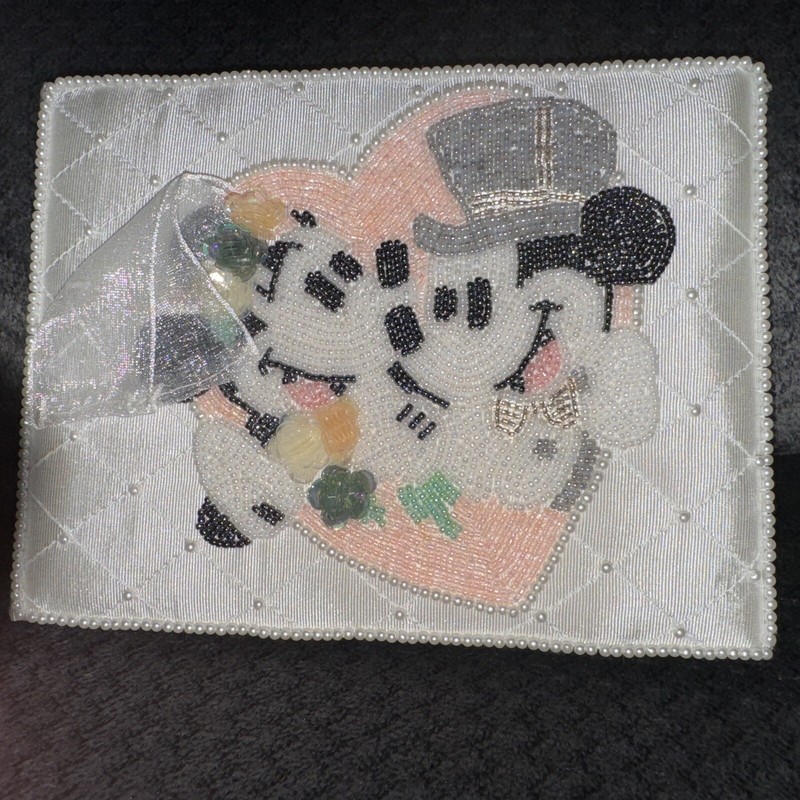 Mickey and Minnie Guest Sign Book White Beads Pearls Lace Wedding 