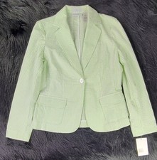 Villager Liz Claiborne 6 Stretch Light Weight BlazerGreen White Bumpy Feel