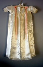 Vintage Baby Girls Satin Christening Baptism Gown Ivory pink Ribbon Lace 28"Long