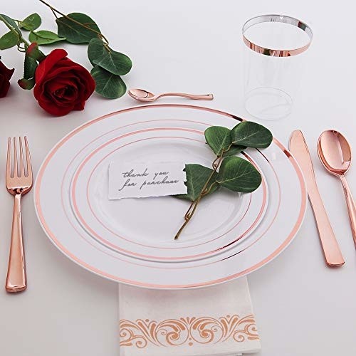 Rose Gold Silverware Set Fancy Disposable Holiday Wedding Christmas Best Elegant - Picture 3 of 8